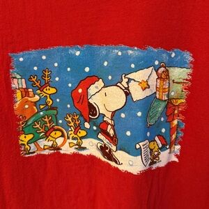 VTG Peanuts Snoopy Woodstock Red Short Sleeve Tee with Festive Print Size XXL